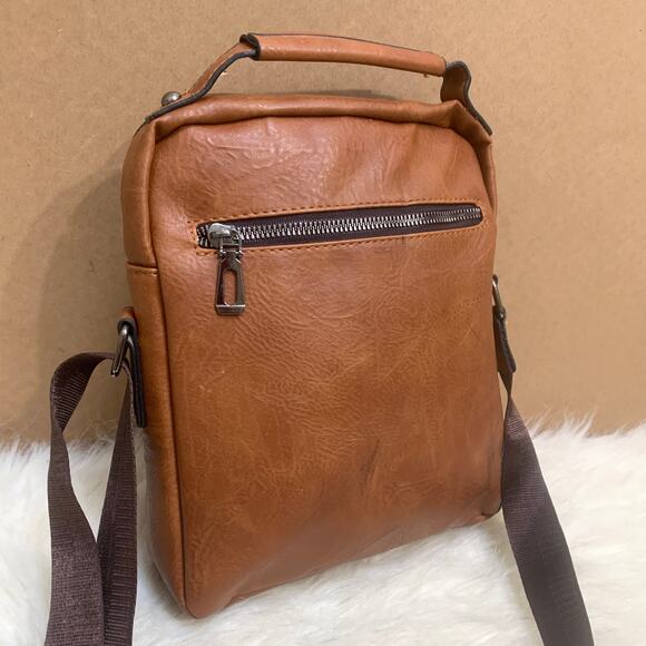 WEIXIER Brown Faux Leather North South Men's Unisex XBody Messenger w/Top Handle - Picture 14 of 16